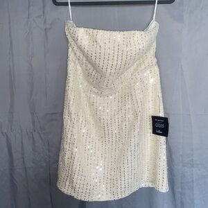 Lulu's White Sequin Strapless Dress